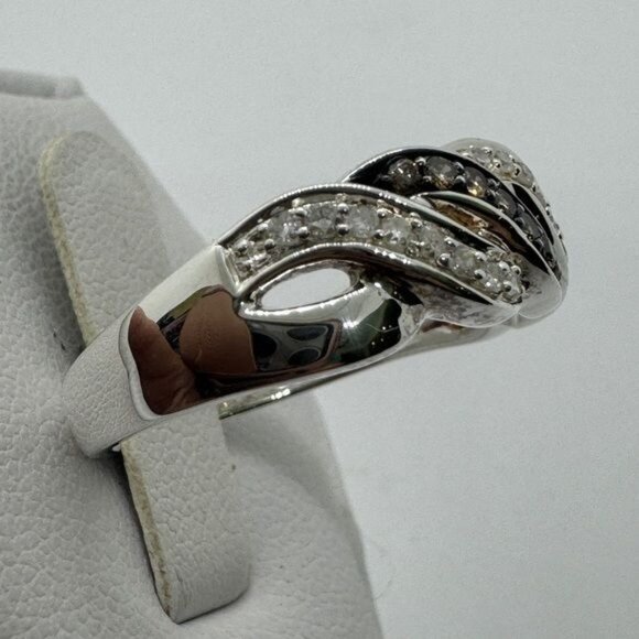 Affinity Diamond Ring size 9 Sterling Silver Cross Over Twist Champagne Brown‎ - Picture 6 of 10